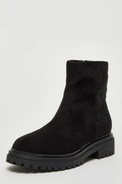 Quiz Black Diamante Faux Suede Ankle Boots Outlet