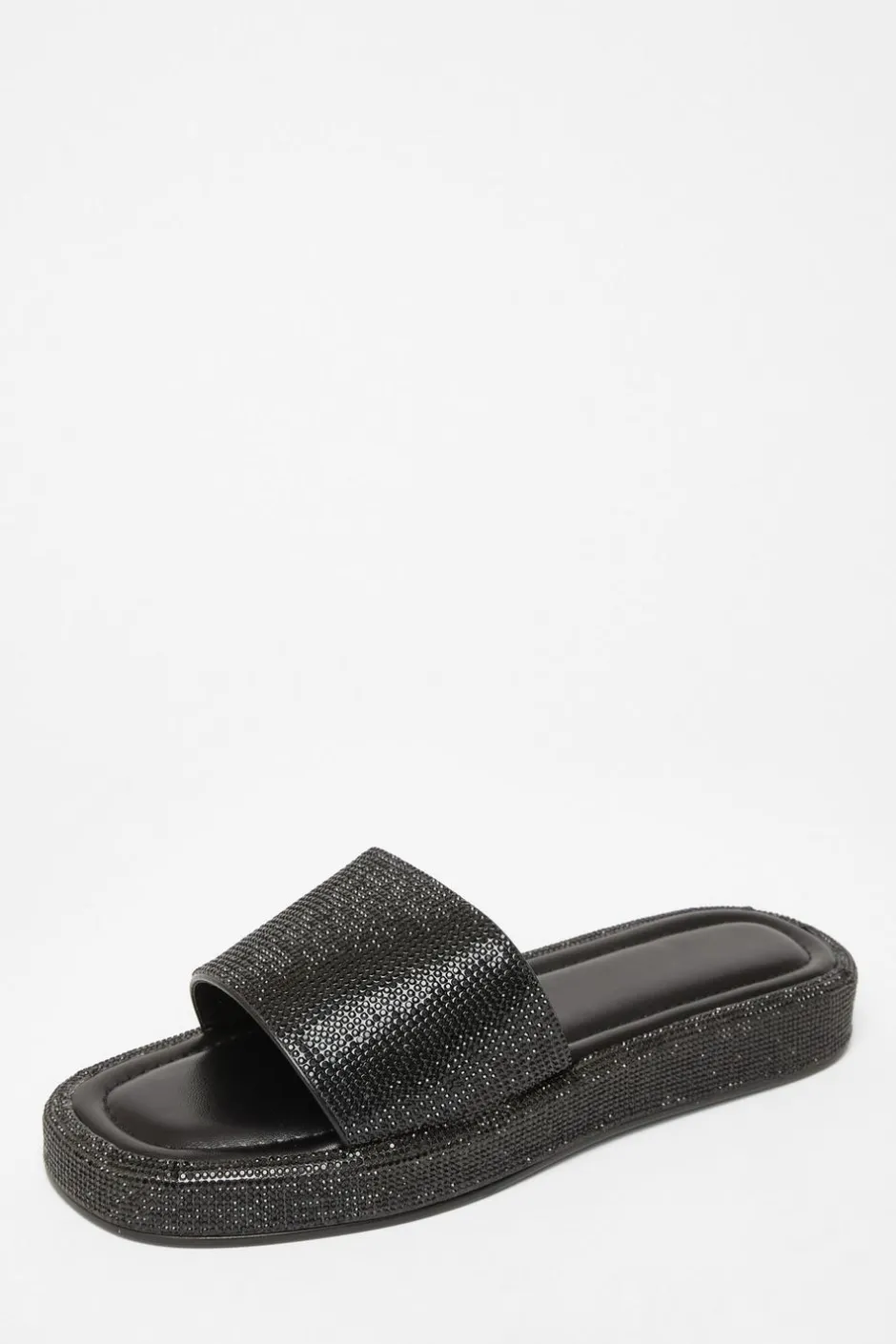 Quiz Diamante Flat Sandals Black Online