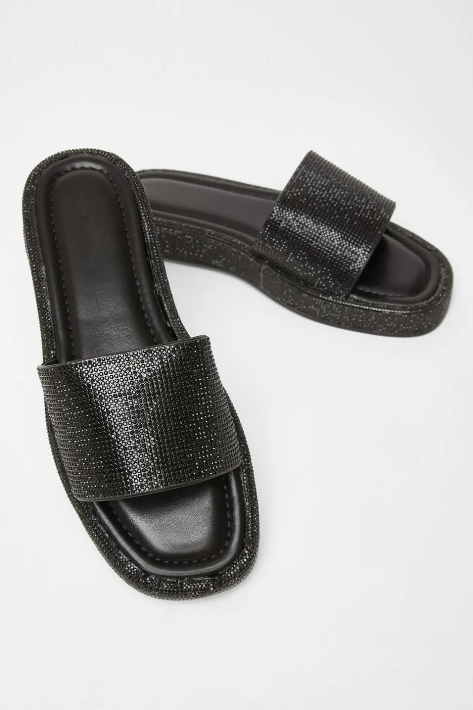 Quiz Diamante Flat Sandals Black Online