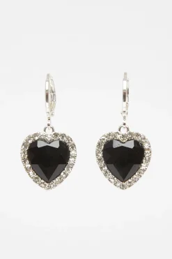 Quiz Black Diamante Heart Hoop Earrings Hot