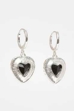 Quiz Black Diamante Heart Hoop Earrings Hot