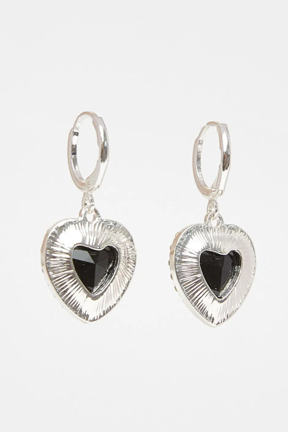 Quiz Black Diamante Heart Hoop Earrings Hot