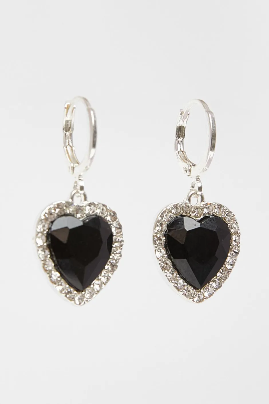 Quiz Black Diamante Heart Hoop Earrings Hot