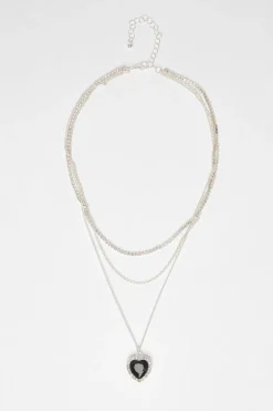 Quiz Black Diamante Heart Layered Necklace Clearance