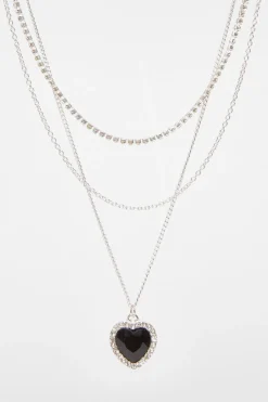 Quiz Black Diamante Heart Layered Necklace Clearance