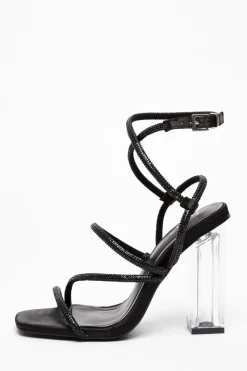Quiz Diamante Heeled Sandals Black