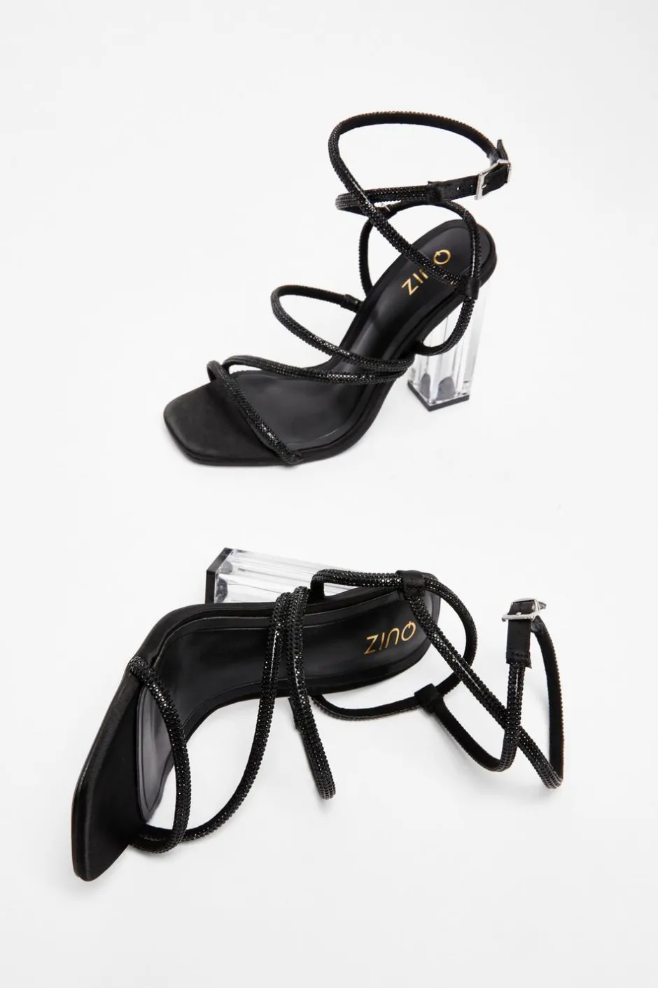 Quiz Diamante Heeled Sandals Black