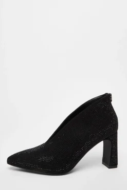 Quiz Black Diamante Heeled Shoe Boots Clearance