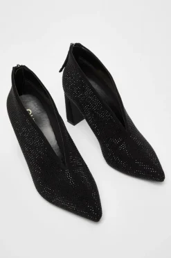 Quiz Black Diamante Heeled Shoe Boots Clearance
