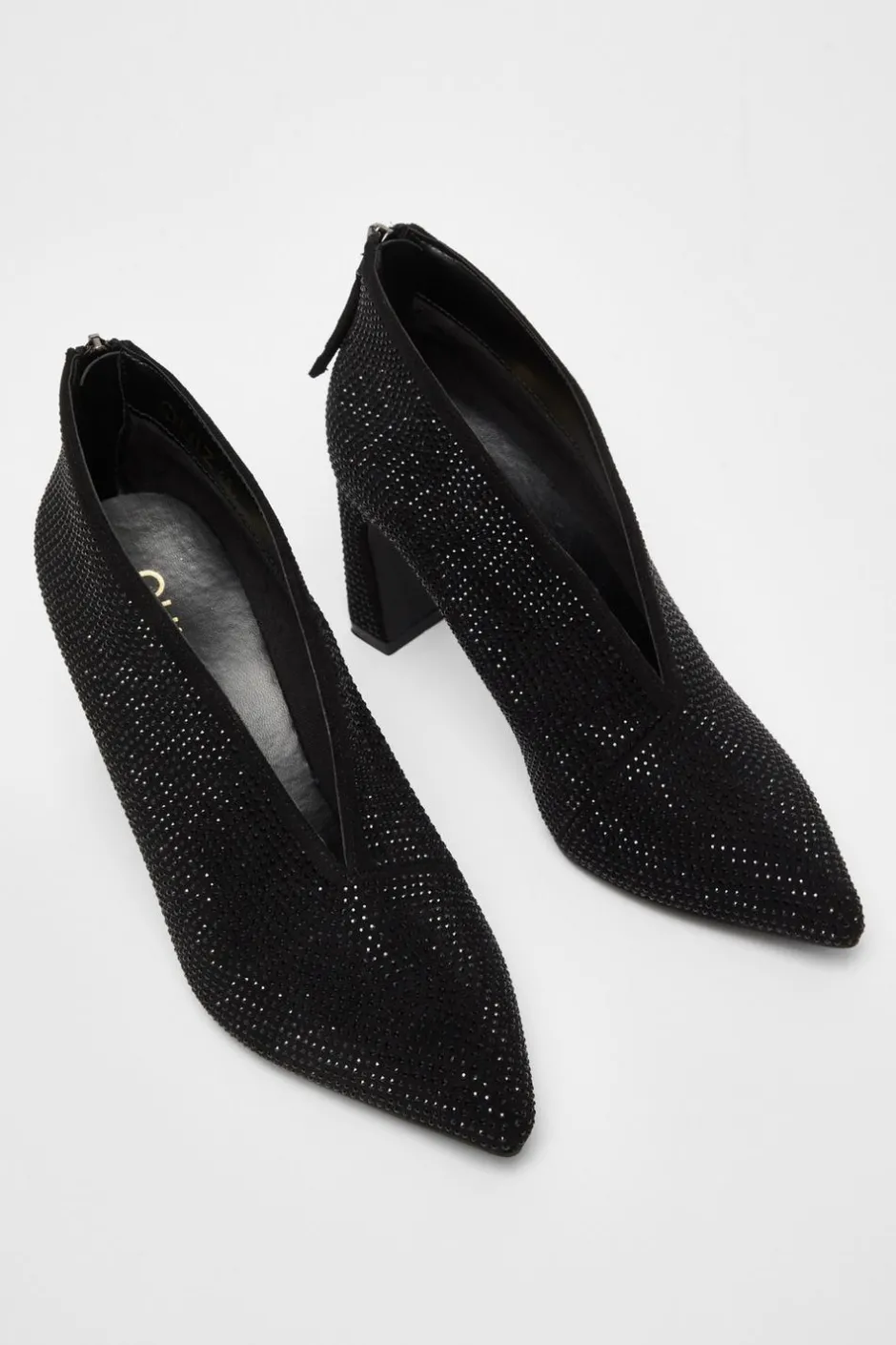 Quiz Black Diamante Heeled Shoe Boots Clearance