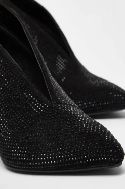 Quiz Black Diamante Heeled Shoe Boots Clearance