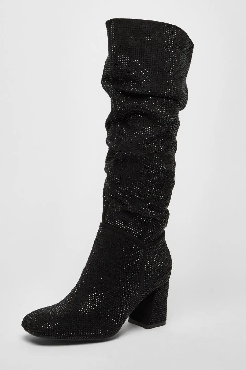 Quiz Black Diamante Knee High Boot Sale