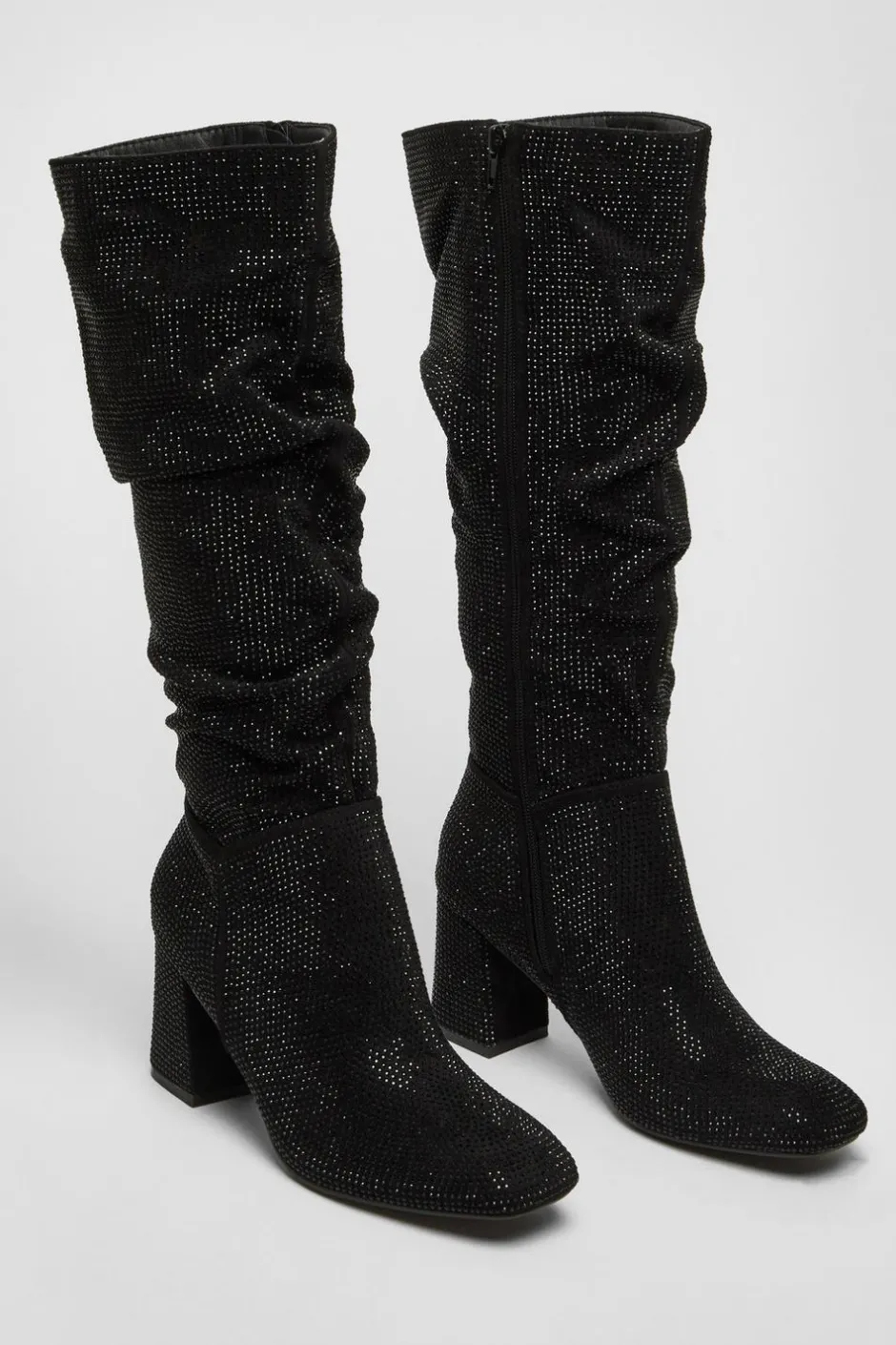 Quiz Black Diamante Knee High Boot Sale
