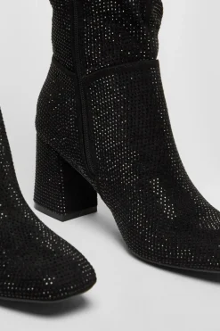 Quiz Black Diamante Knee High Boot Sale