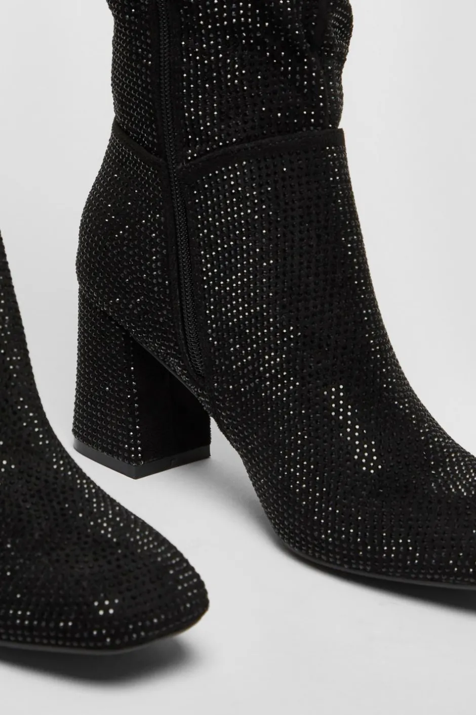 Quiz Black Diamante Knee High Boot Sale