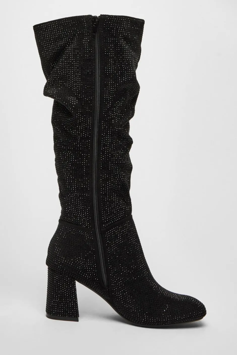 Quiz Black Diamante Knee High Boot Sale