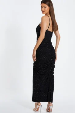 Quiz Black Diamante Knot Front Maxi Dress Online