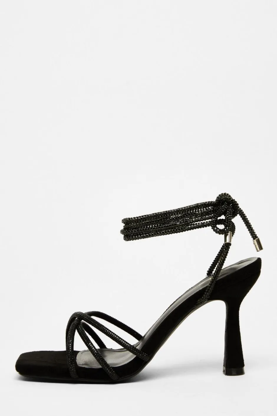 Quiz Diamante Lace Up Heels Black