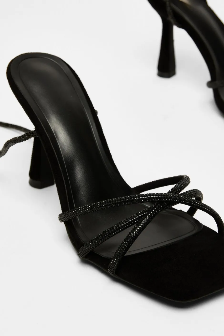 Quiz Diamante Lace Up Heels Black