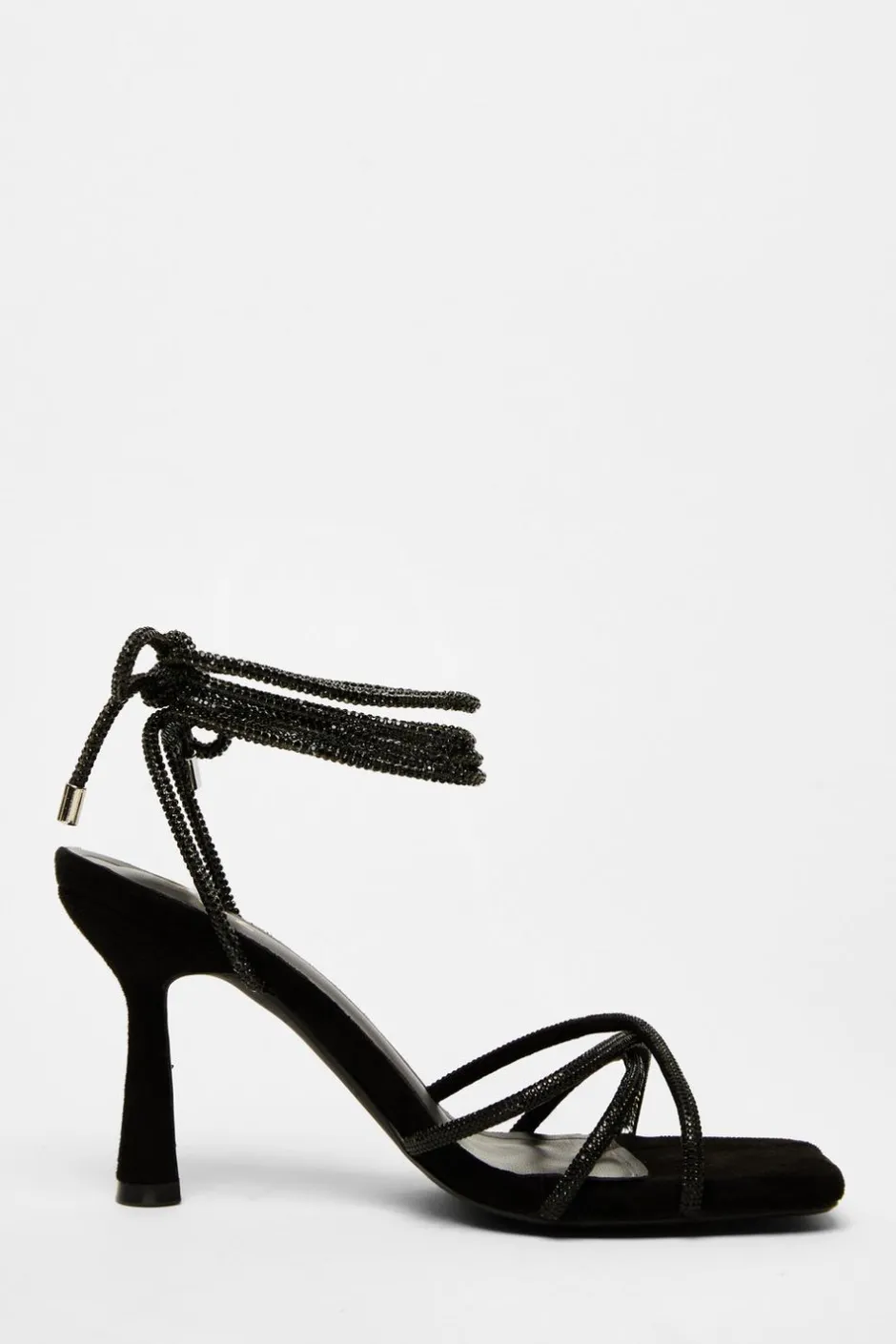 Quiz Diamante Lace Up Heels Black