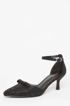 Quiz Black Diamante Low Court Heels Hot