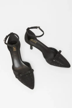 Quiz Black Diamante Low Court Heels Hot