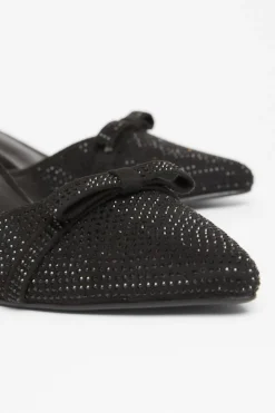 Quiz Black Diamante Low Court Heels Hot