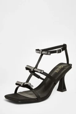 Quiz Black Diamante Multi Bow Heeled Sandal Sale