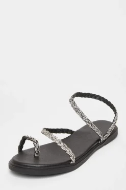 Quiz Diamante Pleated Flat Sandals Black Discount