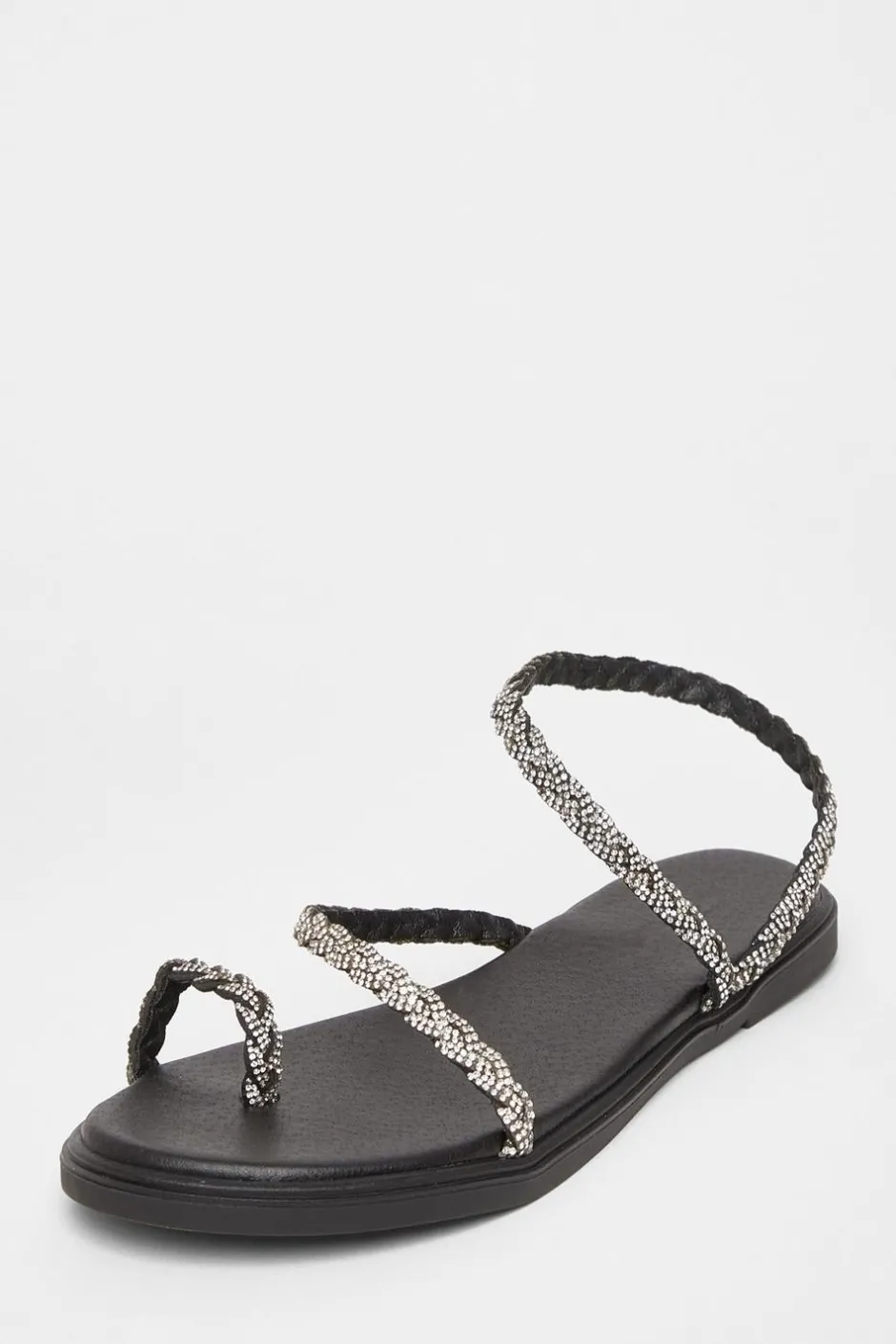 Quiz Diamante Pleated Flat Sandals Black Discount