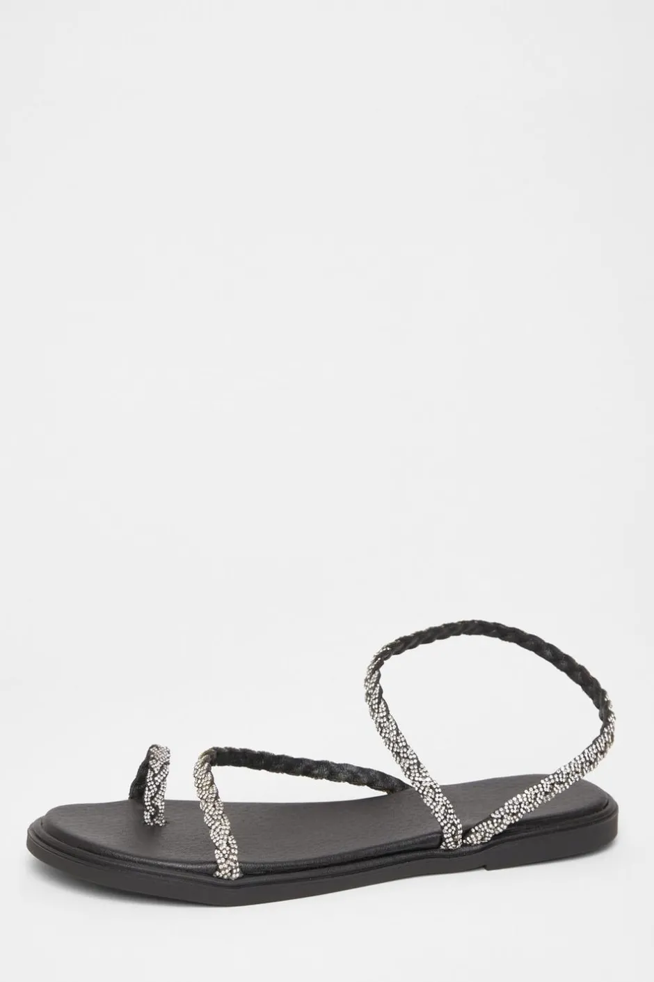 Quiz Diamante Pleated Flat Sandals Black Discount