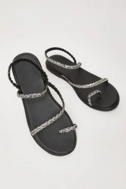 Quiz Diamante Pleated Flat Sandals Black Discount