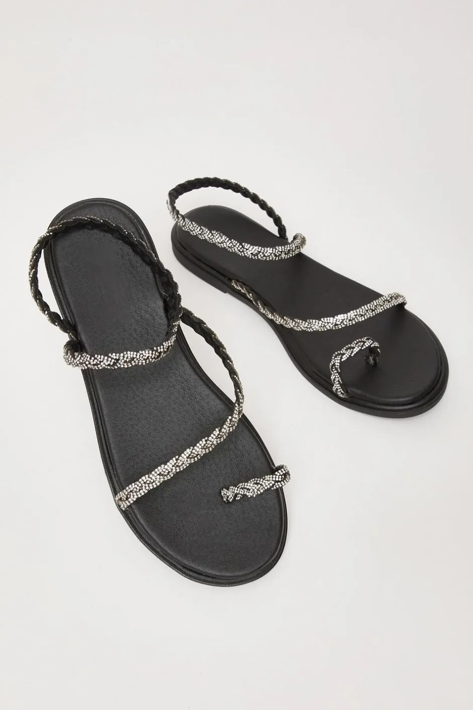 Quiz Diamante Pleated Flat Sandals Black Discount