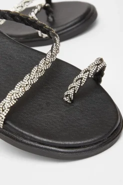 Quiz Diamante Pleated Flat Sandals Black Discount