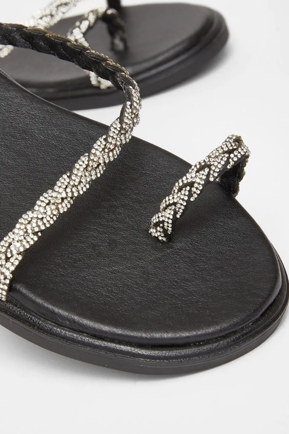 Quiz Diamante Pleated Flat Sandals Black Discount