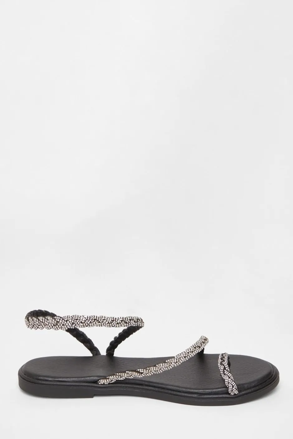Quiz Diamante Pleated Flat Sandals Black Discount
