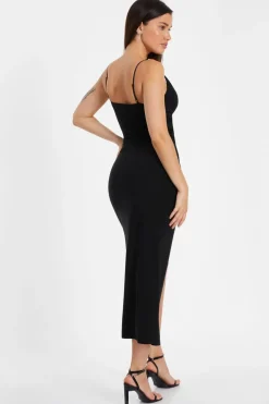 Quiz Diamante Ruched Midi Dress Black Online