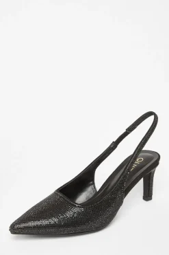Quiz Diamante Sling Back Heels Black