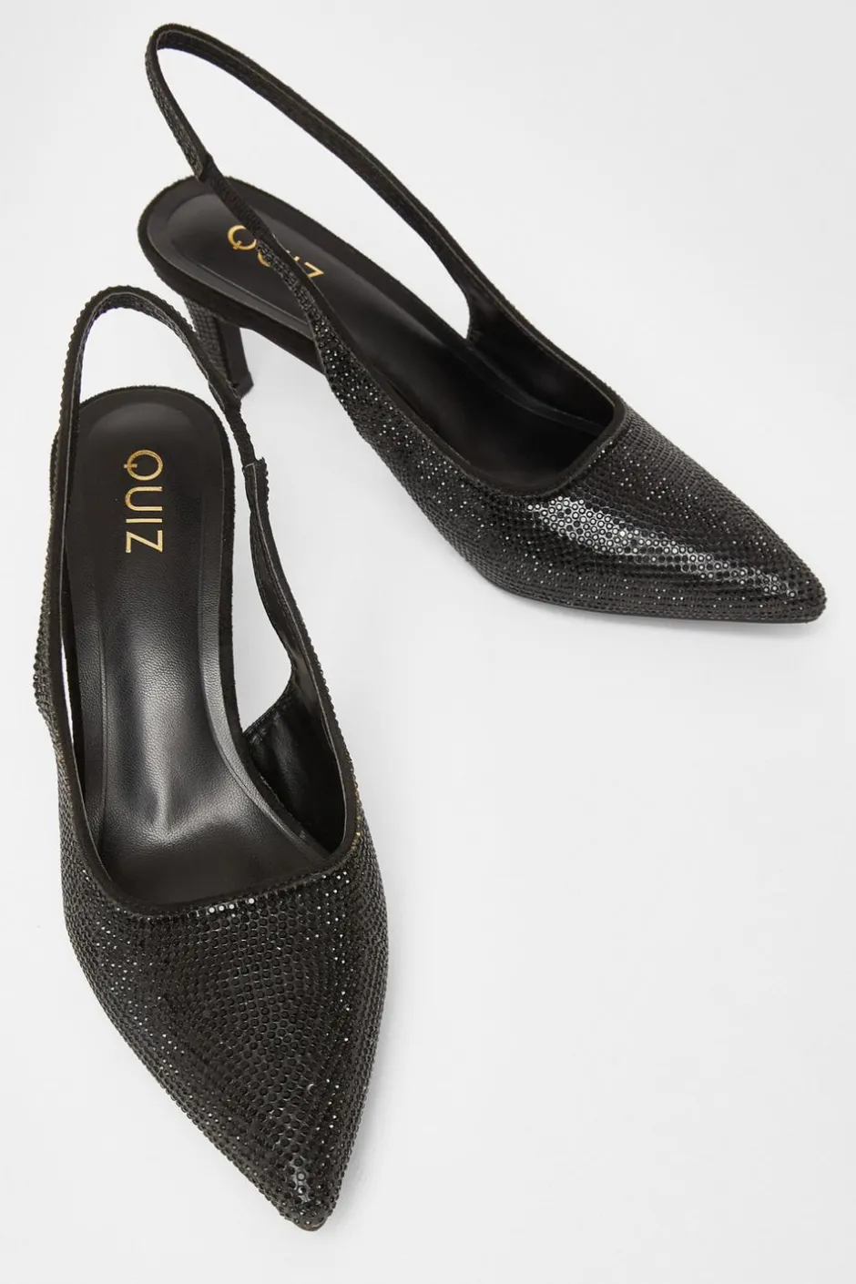 Quiz Diamante Sling Back Heels Black
