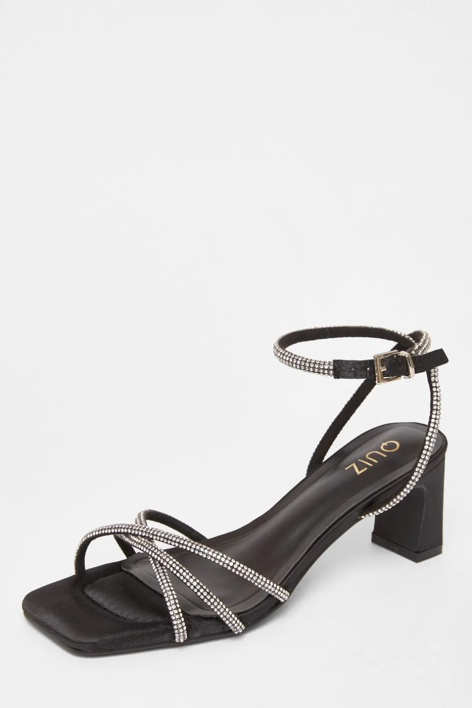 Quiz Diamante Strap Block Heels Black Discount