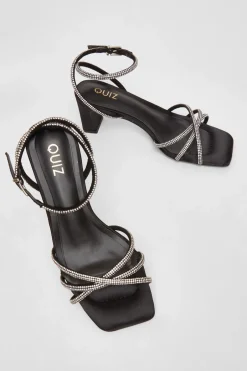 Quiz Diamante Strap Block Heels Black Discount