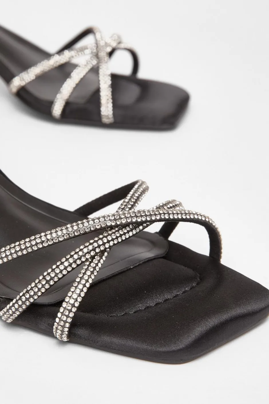 Quiz Diamante Strap Block Heels Black Discount