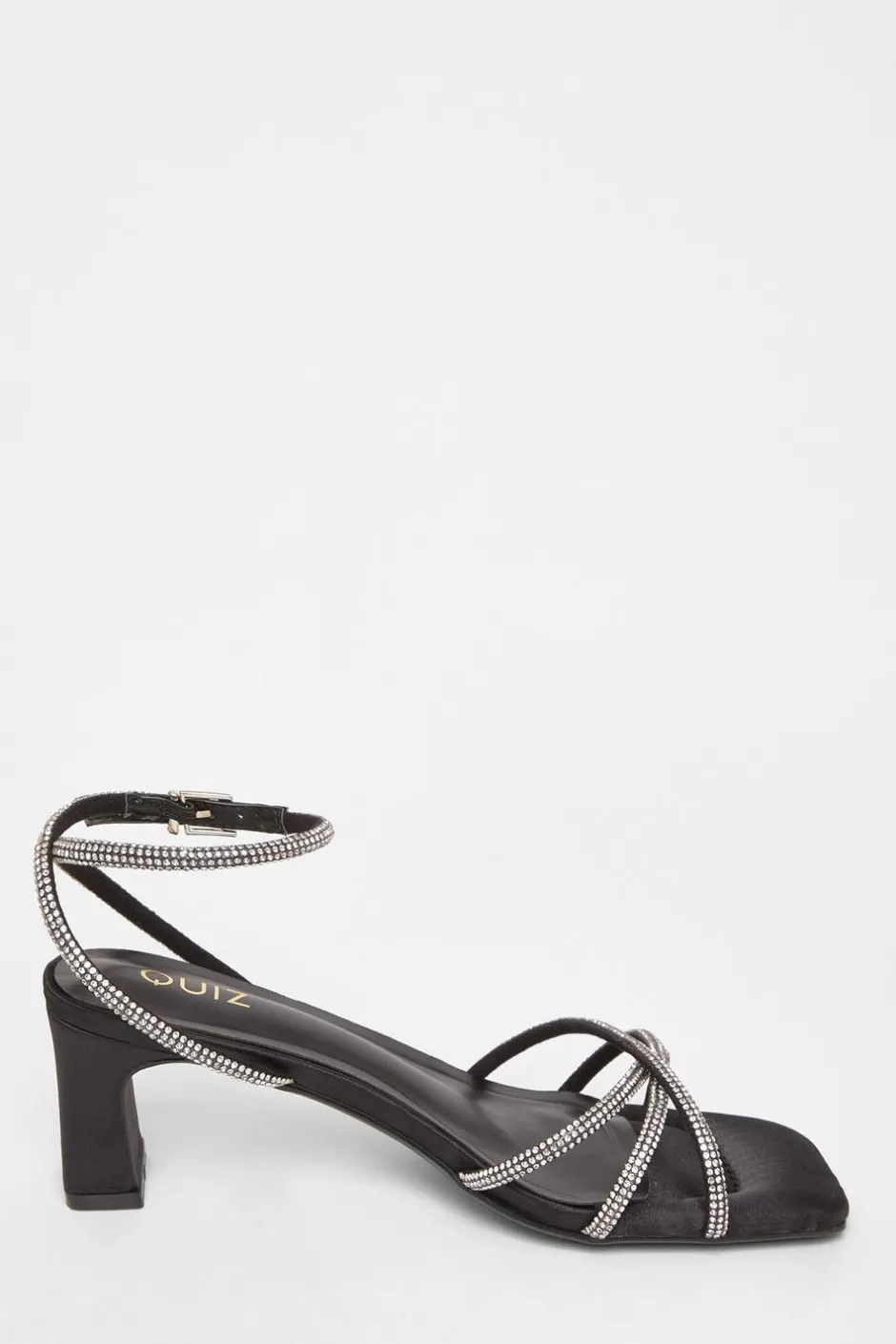 Quiz Diamante Strap Block Heels Black Discount