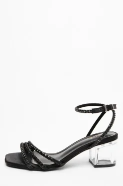 Quiz Diamante Strap Low Heel Sandals Black Outlet