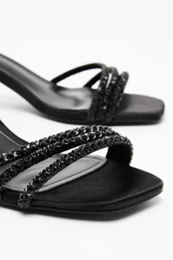 Quiz Diamante Strap Low Heel Sandals Black Outlet