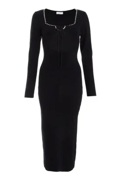 Quiz Black Diamante Trim Jumper Dress