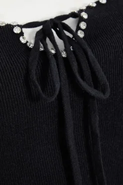 Quiz Black Diamante Trim Jumper Dress