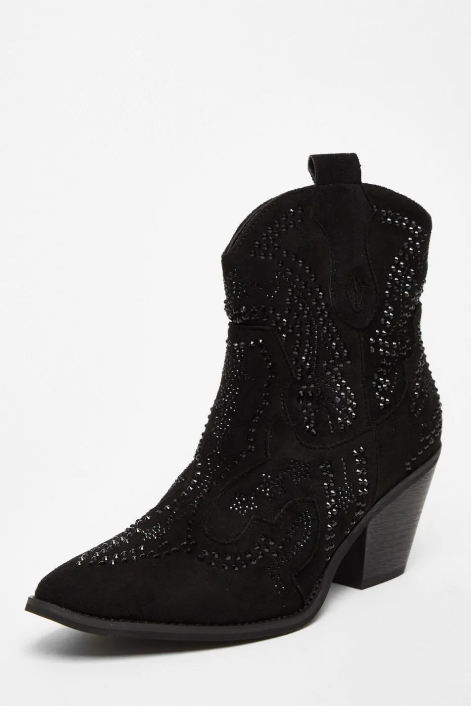 Quiz Black Diamante Western Ankle Boots Discount