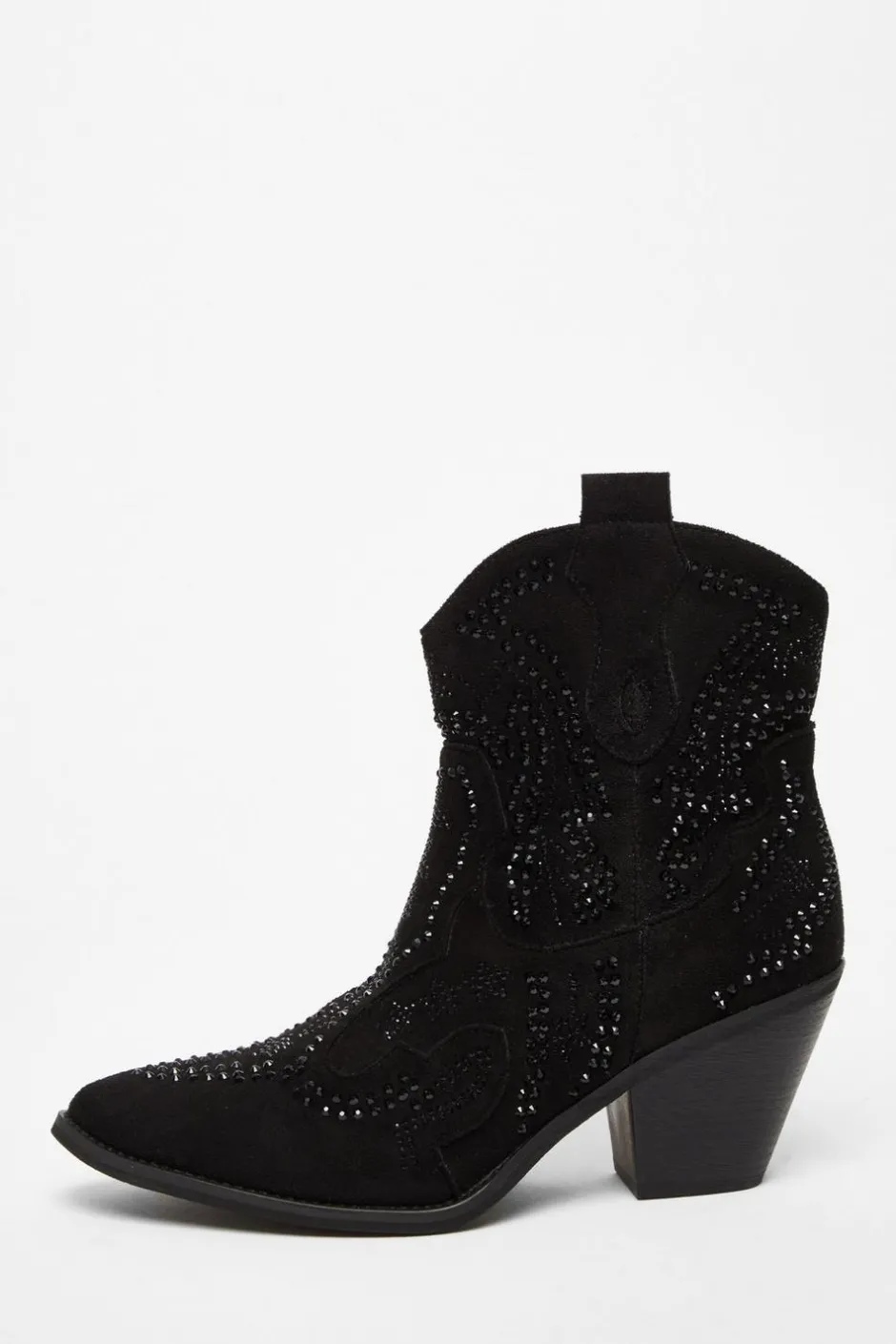 Quiz Black Diamante Western Ankle Boots Discount
