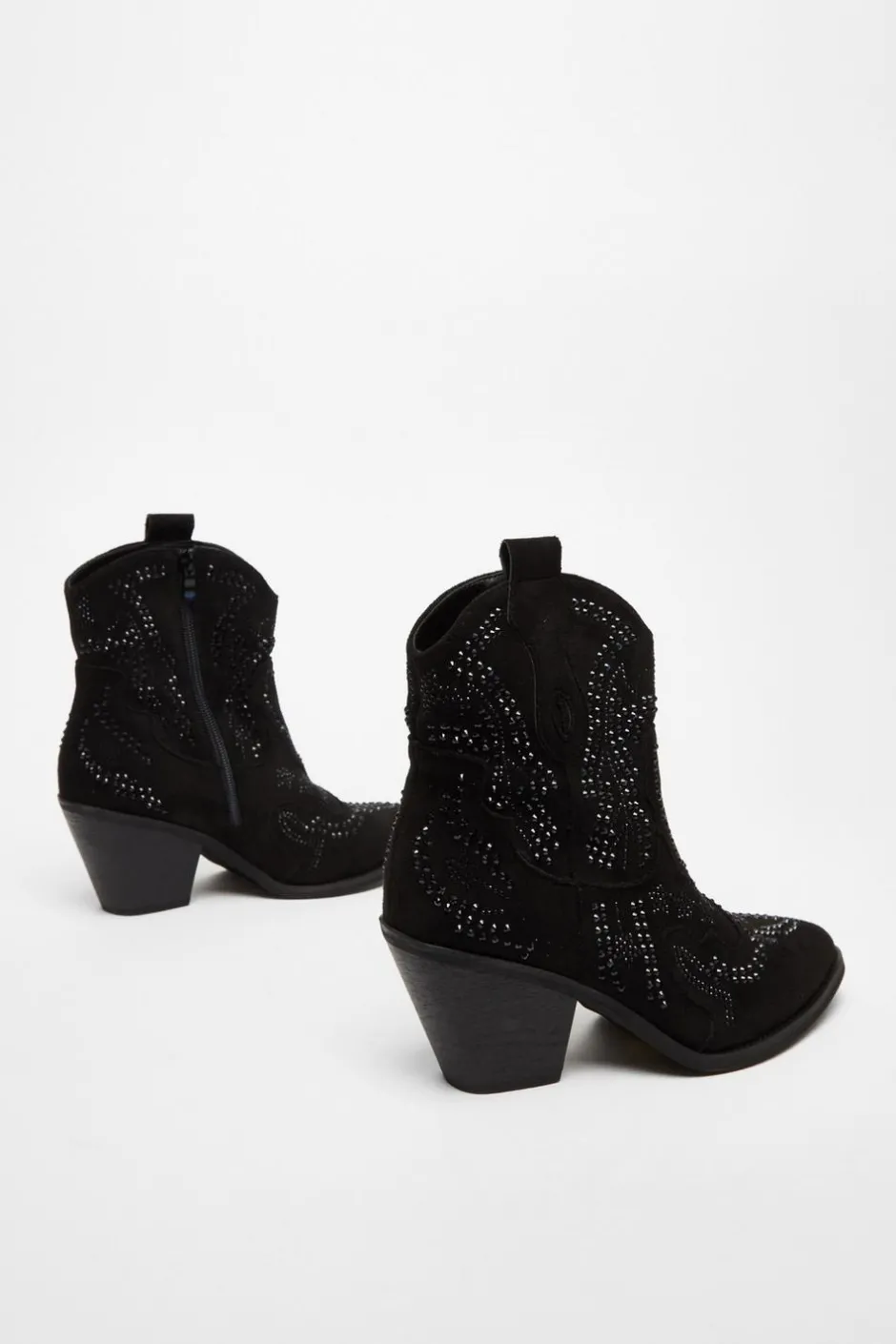 Quiz Black Diamante Western Ankle Boots Discount
